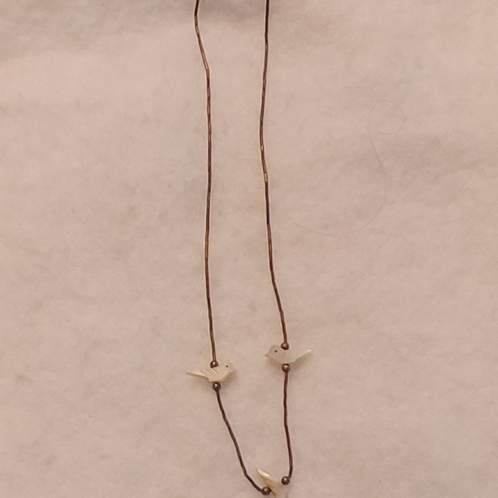 Native American Sterling Fetish Mother Of Pearl Birds Liquid Silver Necklace
